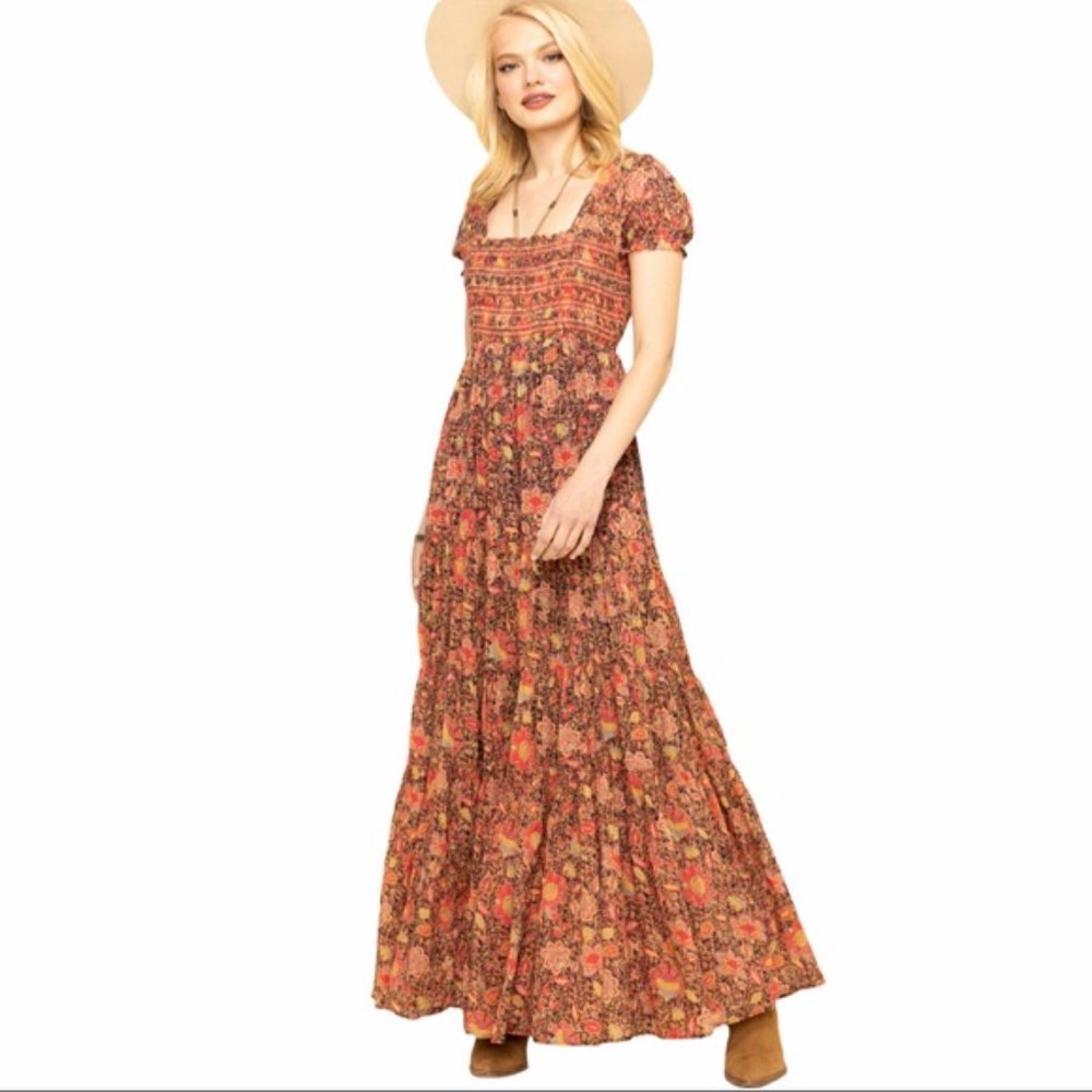 Free People Getaway Floral Tiered Maxi Dress L NWT